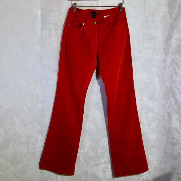 H&M Red Corduroy High Rise Flare Pants Trousers Women's Size 8 - Picture 1 of 5